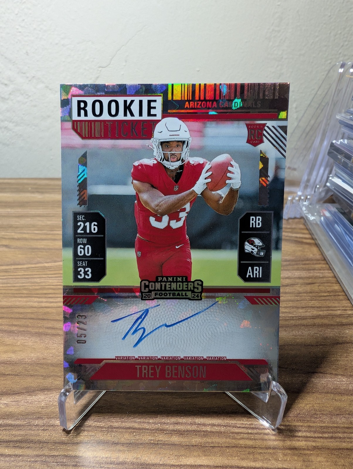 2024 Panini Contenders Rookie Trey Benson #119 Cracked Ice Ticket /23 Auto RC