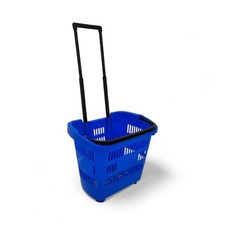 34L Blue Trolley Basket w/ Wheels & Handle ? Heavy Duty Plastic Shopping Cart