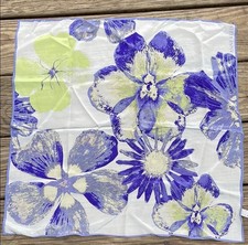 Vintage Anne Klein Scarf Floral Square Purple Yellow Flowers Retro 21 x 21