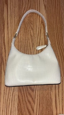 Princess Polly White Croc Embossed Shoulder Bag with Zip & Gold Hardware