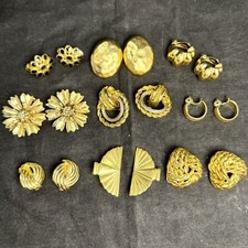 Vintage Gold Tone Clip On Earrings Lot 9 Pairs Mixed Styles 80s 90s