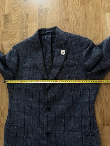 Lardini Navy Blue Check Plaid Three Button Blazer Jacket Size 48 - Picture 11 of 13