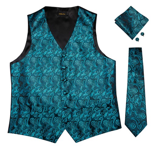 Men's Tuxedo Vest & Bowtie/Necktie Set, Classic Formal Waistcoat Paisley Floral - Picture 118 of 224