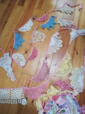 HERMOSO TAPETE VINTAGE SHABBY CHIC CROCHET BODA FIESTA BANDERÍN 25,5 METROS