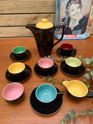 Vintage Mid Century ELIJAH COTTON Harlekin Keramik Pottery Kaffeeservice Teeservice