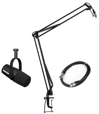 Shure MV7X-1000-PK1-K MV7X Microphone w/XLR Cable, Desktop Boom Mic Stand