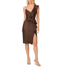 Adrianna Women's Metallic Ruffled Sleeveless Sheath Dress MSRP $195