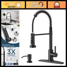 Black Kitchen Faucet with Soap Dispenser, 3-Mode Pull Down Sprayer, Modern Desig