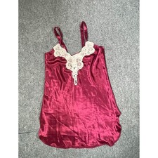 California Dynasty Nightgown Women Small Burgundy Satin Lace Trim Chemise USA