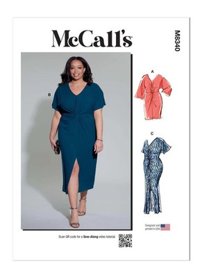 McCall's Schnittmuster M8340 Twist Front Kleid 30W-38W NEU UNGESCHNITTEN