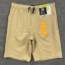 Hurley Shorts Boys Youth XXL 18/20 Khaki Hybrid 4-Way Stretch Mesh Pockets - NEW