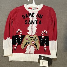 HIS Game On Santa Ugly Christmas Sweater Boys Size XS Red Gamer Holiday