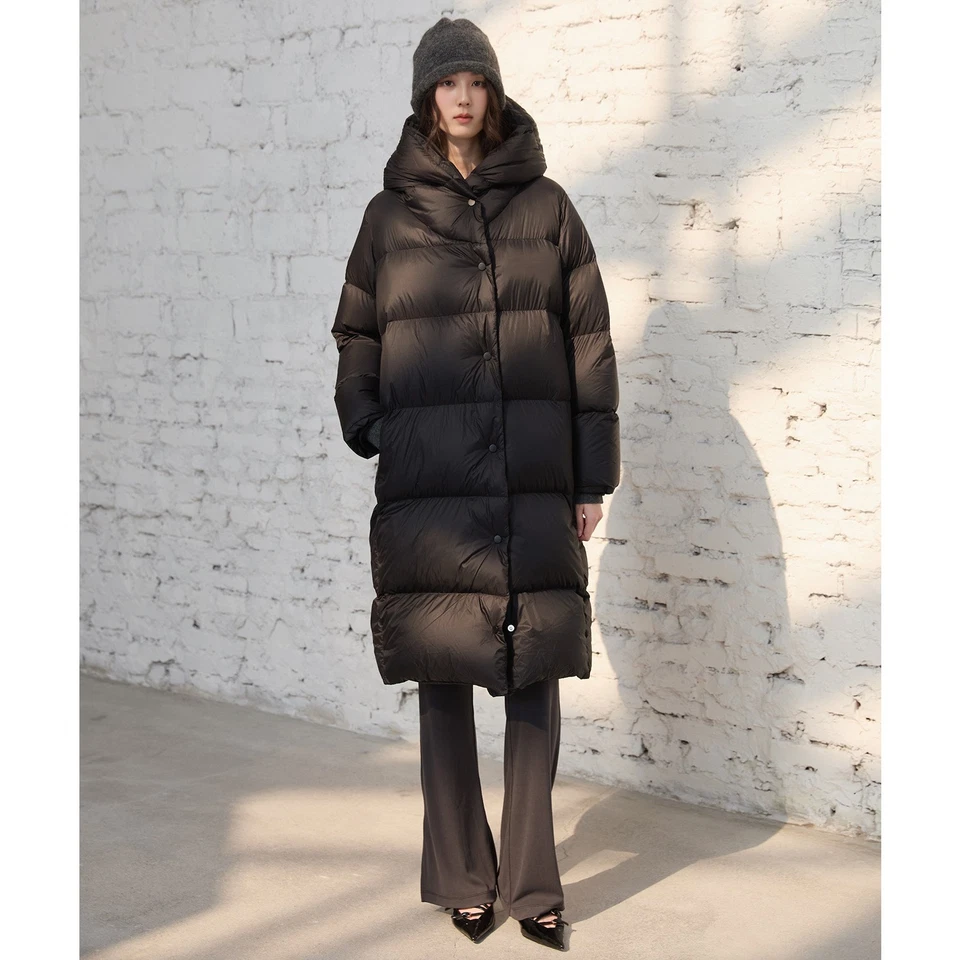 Hooded Puff Long Down Jacket Women's Thickened Warm 90% White Goose Down Parker  - Image 2 of 4