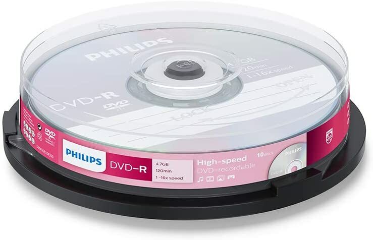 10 Philips DVD-R DVD - 10 Blank Recordable DVD Discs 16x 4.7GB