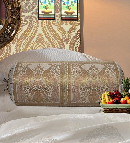 Indian Silk Bolster Grey Cushion Yoga Neck Sofa Bed Sofa Pillow Cover Cylinder - Imagen 2 de 3