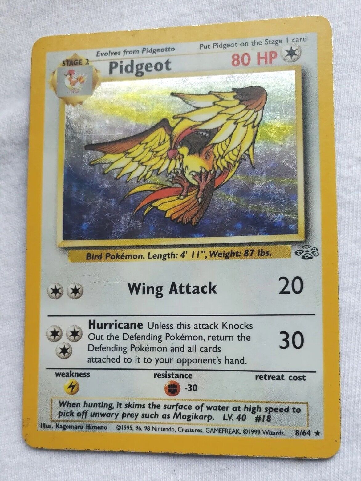 PIDGEOT 8/64 HOLO RARE JUNGLE SET COLLECTION 1999 POKEMON CARD