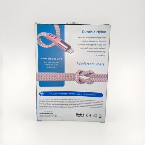 Just Wireless PINK Charging Cable (6ft) for iPhone5 and Up - NEW AND SEALED - Picture 2 of 2