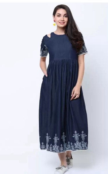 Tokyo Talkies Size 10 S Dress Blue Denim Maxi White Dress 100% Cotton