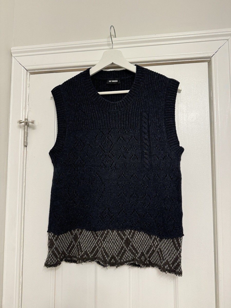 トップス RAF SIMONS 2015AW DISTRESSED KNIT VEST Raf Simons Men's Smiley Face V Neck Collage Sweater Vest Size M | eBay