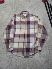 Vintage Levis Flannel Shirt Mens Medium Burgundy Tan Plaid Button Long Sleeve