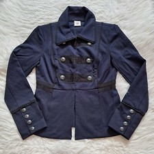 CABI In the Band Navy Blue Military Blazer XS Jacket Black Accent Buttons 3375