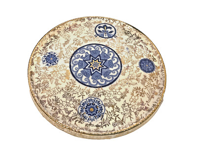 J. Kent Fenton Flow Blue Tile Trivet England Blue Medallion Gold Arabesque Art