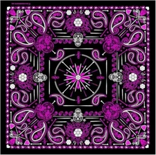 Purple paisley skulls bandana doo rag  [21" X 21" OSFA]