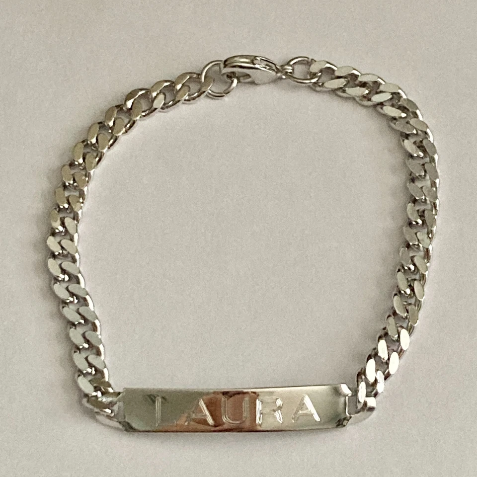 Pulsera vintage con nombre ID LAURA tono plata enchapado en rodio 7,5" niñas adolescentes años 90 Foto 4 de 4