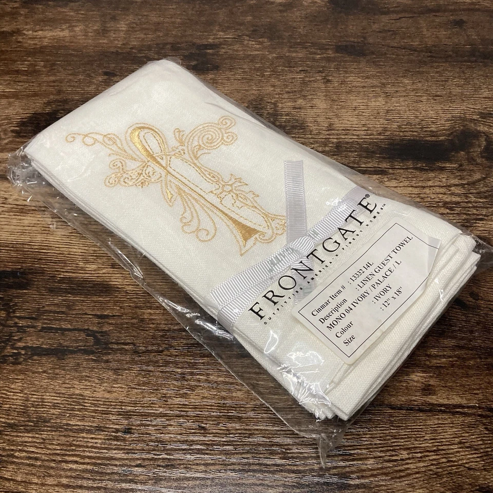 Juego de 6 toallas de lino para invitados FRONTGATE servilletas marfil 18x12 con monograma - letra L Foto 3 de 4