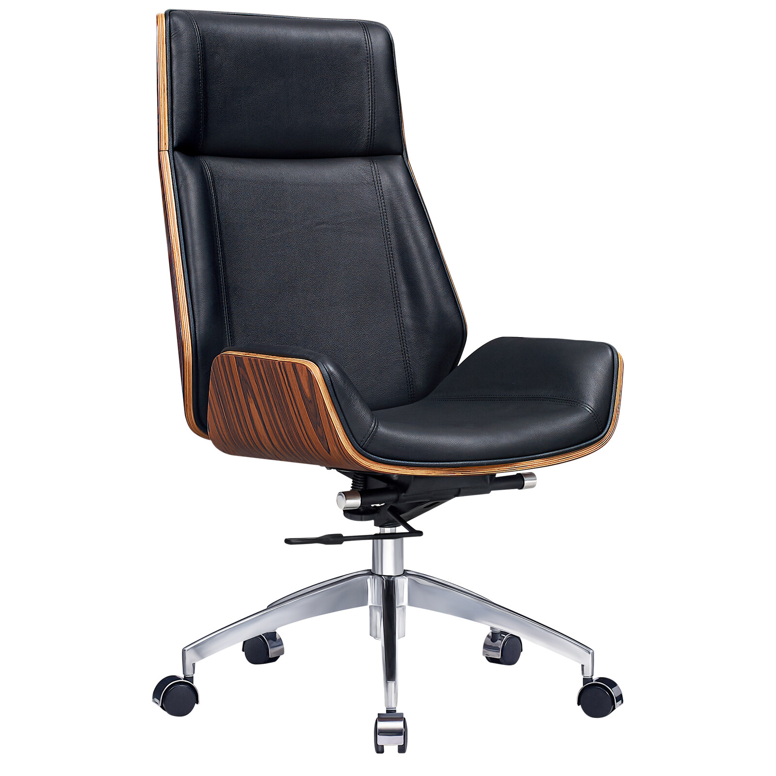 Armless Chair Genuine Leather Desk Chair Walnut Wood