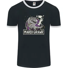 Funny T-Rex Mardi Gras Grawr Dinosaur Mens Ringer T-Shirt FotL