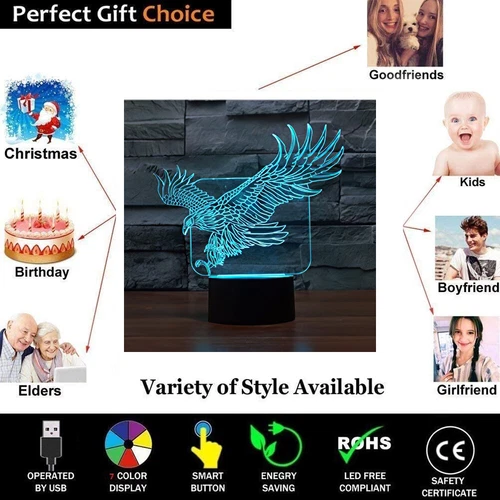 3D Illusion LED Night Light 7 Colours Bedroom Desk Kids Room Besides Decor Lamps - Picture 19 of 26