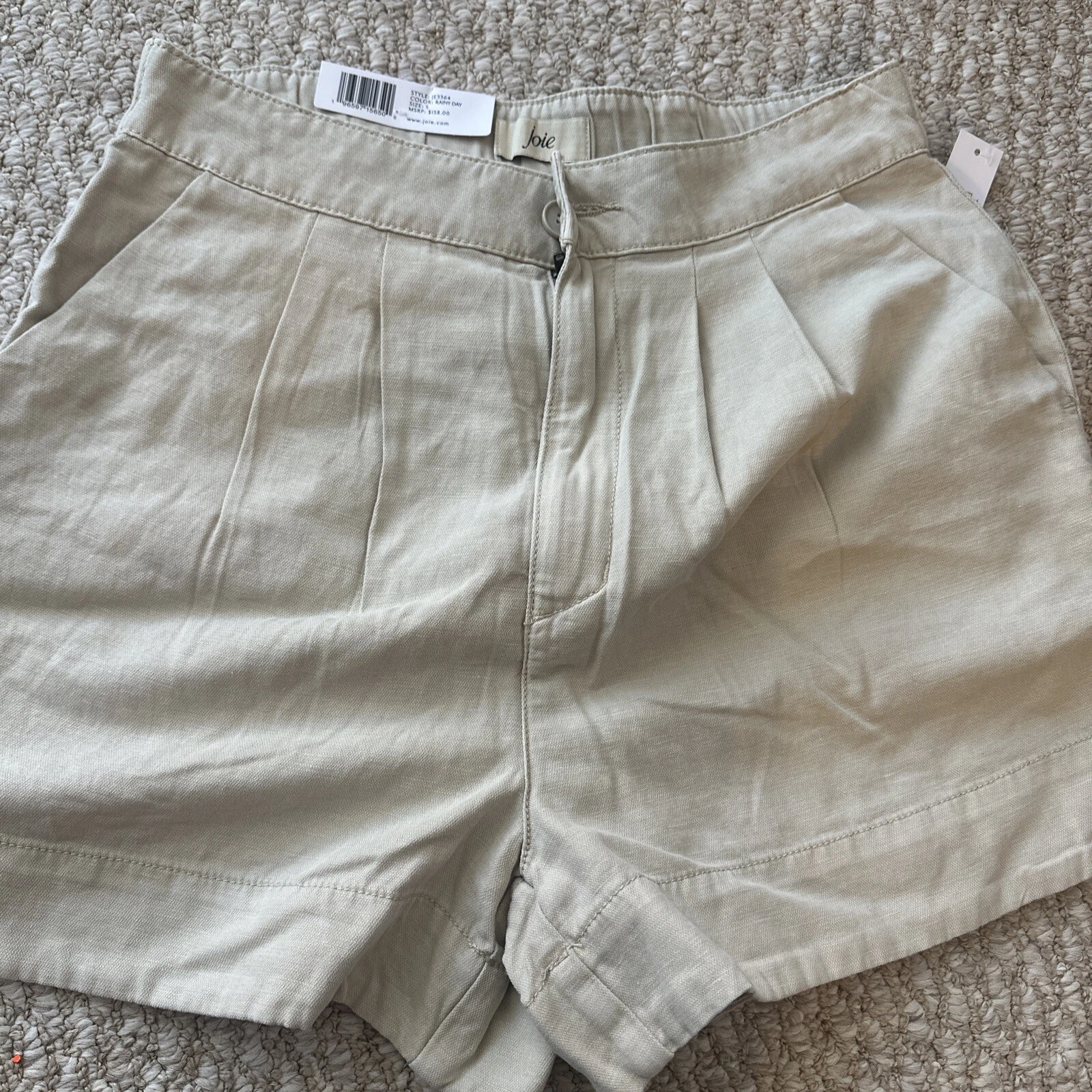 Joie Ladies High Rise Linen Blend Pleated Shorts Beige Color Small Size