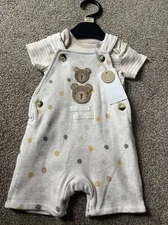 Mothercare Newborn Neutral Dungaree Bear Outfit Newborn New Baby
