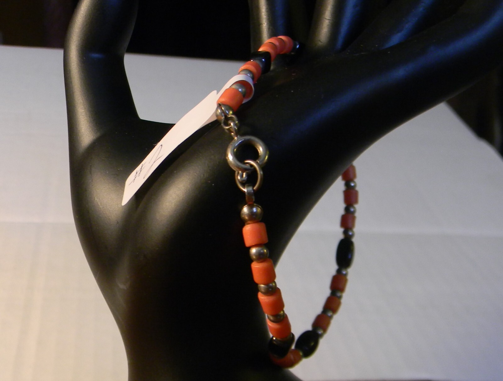 Black Peach & Silver-Tone Beaded Bracelet-Anklet 8.5 Inches Long-image