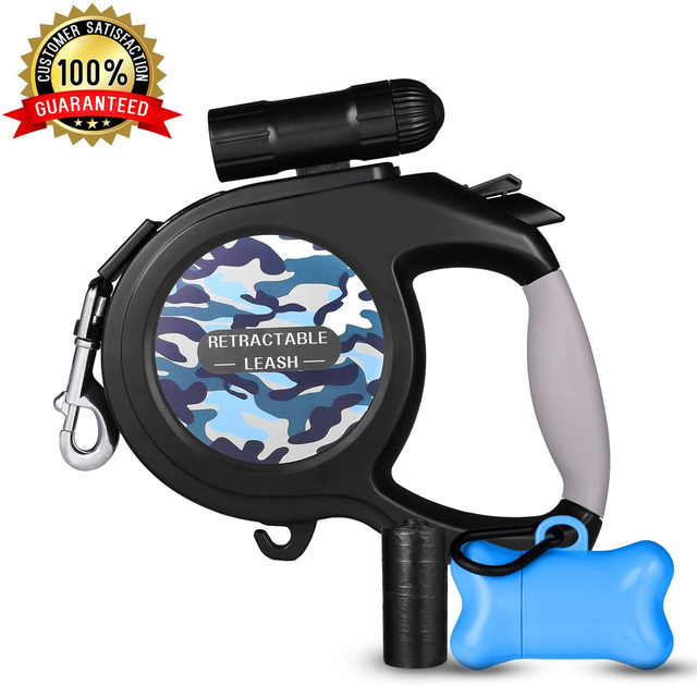 retractable dog leash with light and bags