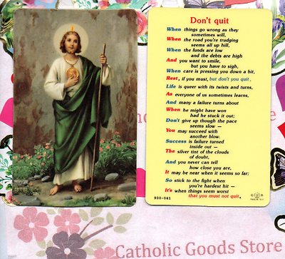 Saint St. Jude - Don't Quit - Soft Plastic stock Holy Card