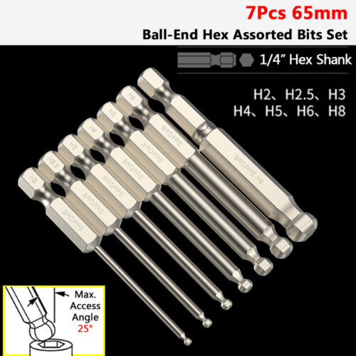 65/100/150mm Ball-End Hex Screwdriver Bit Set 1/4" Hex Shank H2.5 H3 H4 H5 H6 H8 - Picture 10 of 30