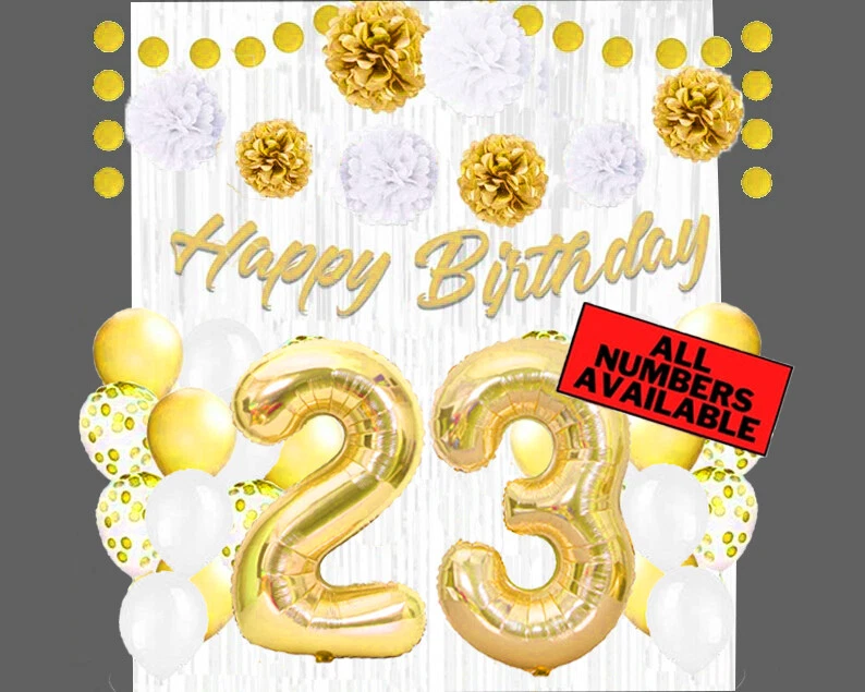 Gold White 23rd Birthday Decorations 40