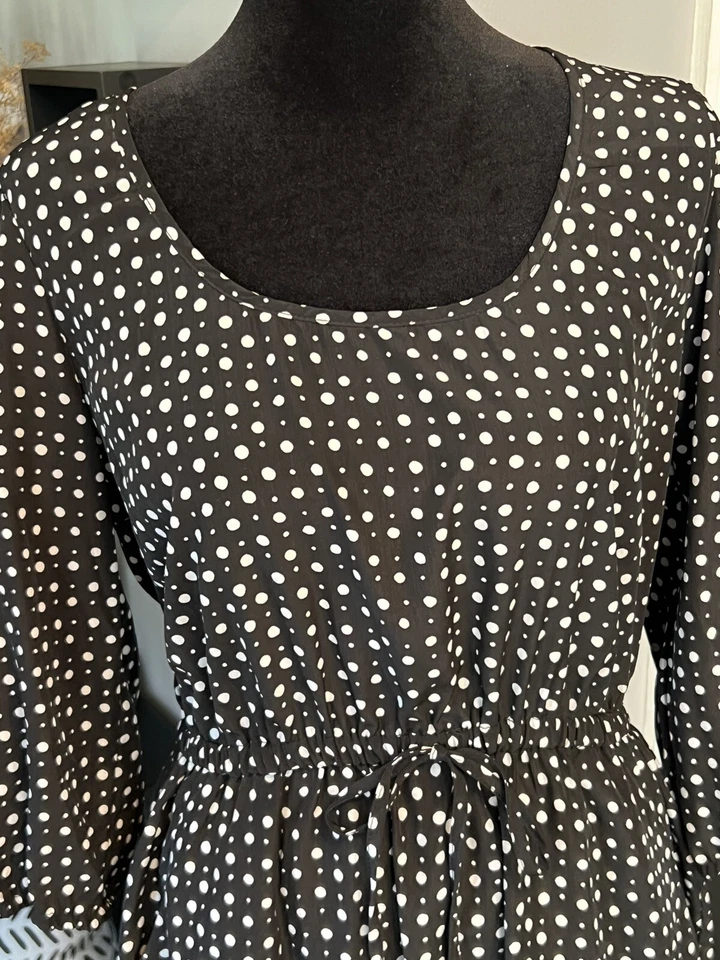 Vestido BeBop para mujer negro blanco a lunares con bolsillos manga media talla grande Foto 2 de 4