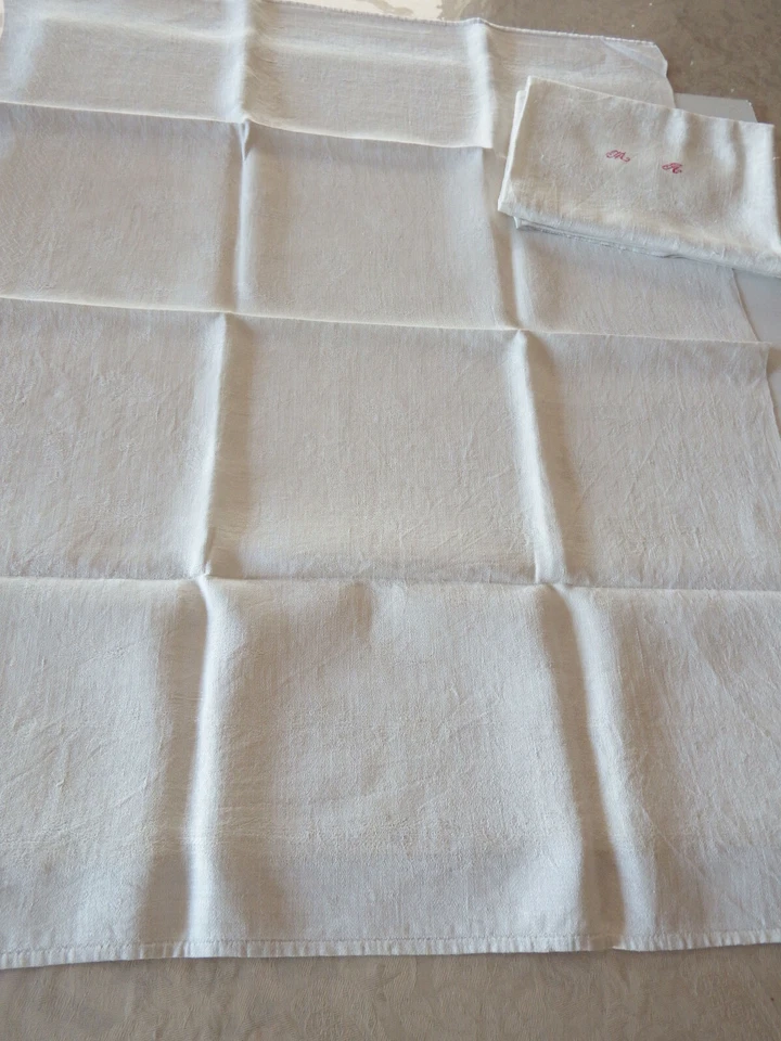 Lot de 2 belles et grandes Serviettes de Table en Métis ? Damassé. MA ET PP - Photo 4/4