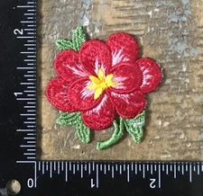 Vintage FLOWER Red Plant Floral Leaves Pedals Garden Embroidered Sew-On Patch