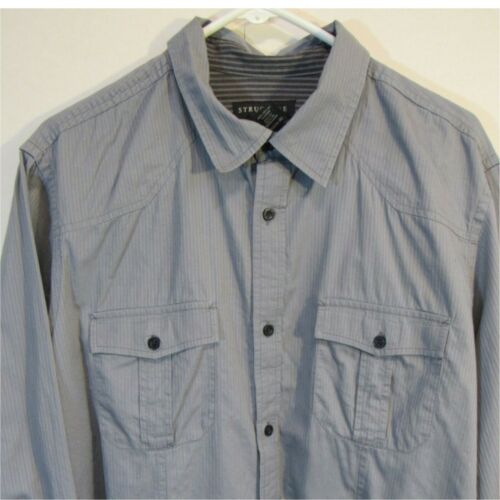 Mens Xl Button Front Top Collared Flap Pocket Long Sleeve Rustic Look Gray - Picture 6 of 7