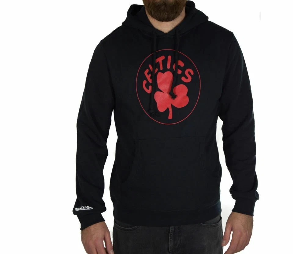Mitchell And Ness Boston CELTICS Fleece Hoody Red Pop Black New
