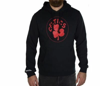 Mitchell Et Ness Boston CELTICS Sweat À Capuche Fleece Rouge Pop Noir Neuf - Photo 1/4