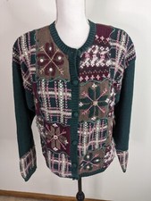 Vintage 90s Cardigan Hand Embroidered Christmas Sweater Snowflakes Medium S6W