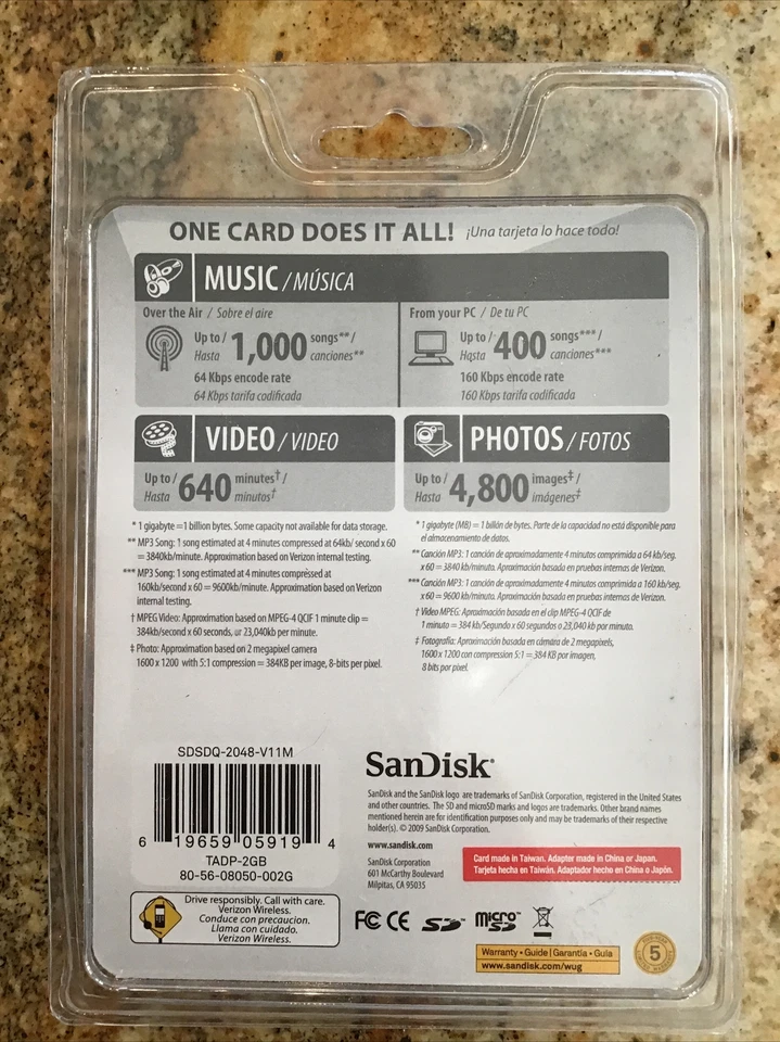 Sandisk 2GB Memory Card Verizon Wireless New Sealed Package - Image 2 of 2