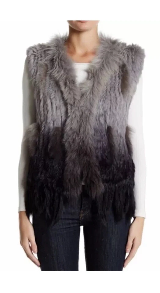 Bagatelle подлинный окрашенный бахрома кроличий мех жилет в серый/разный размер XS - Изображение 2 из 4