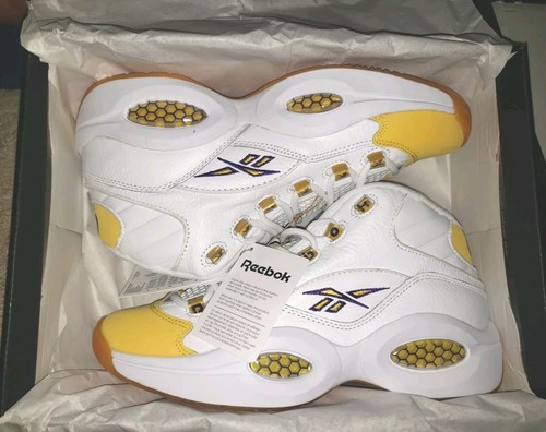 NEW Men's (CHOOSE SZ) REEBOK LA LAKERS Question Mid Shoes FX4278 Kobe YELLOW TOE - Picture 14 of 20
