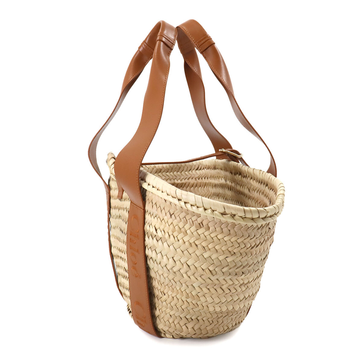 Chloe Sense Medium Basket Hand Bag Raffia Leather Caramel